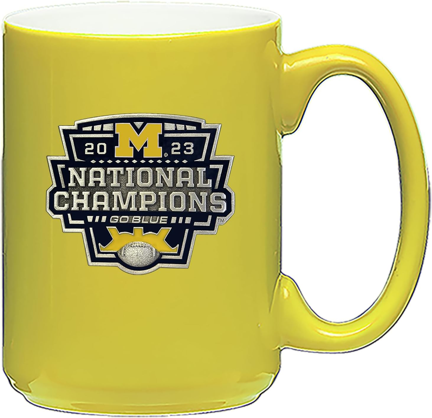 Heritage Pewter Pewter Michigan Wolverines 2023 CFP National Champions 15 Ounce Coffee Mug | Yellow Mug for Coffee, Beverages | Intricately Crafted Metal Pewter Alma Mater Inlay