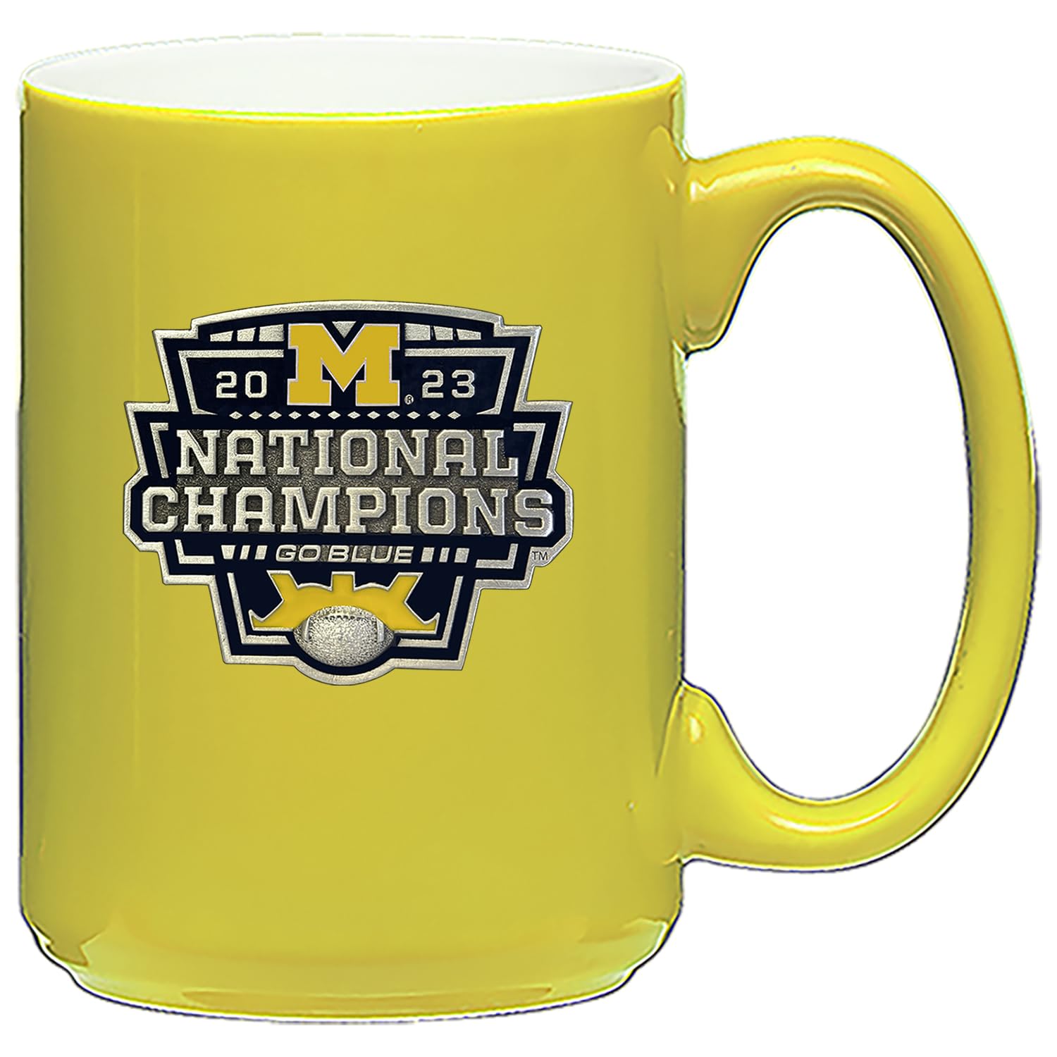 Heritage Pewter Pewter Michigan Wolverines 2023 CFP National Champions 15 Ounce Coffee Mug | Yellow Mug for Coffee, Beverages | Intricately Crafted Metal Pewter Alma Mater Inlay