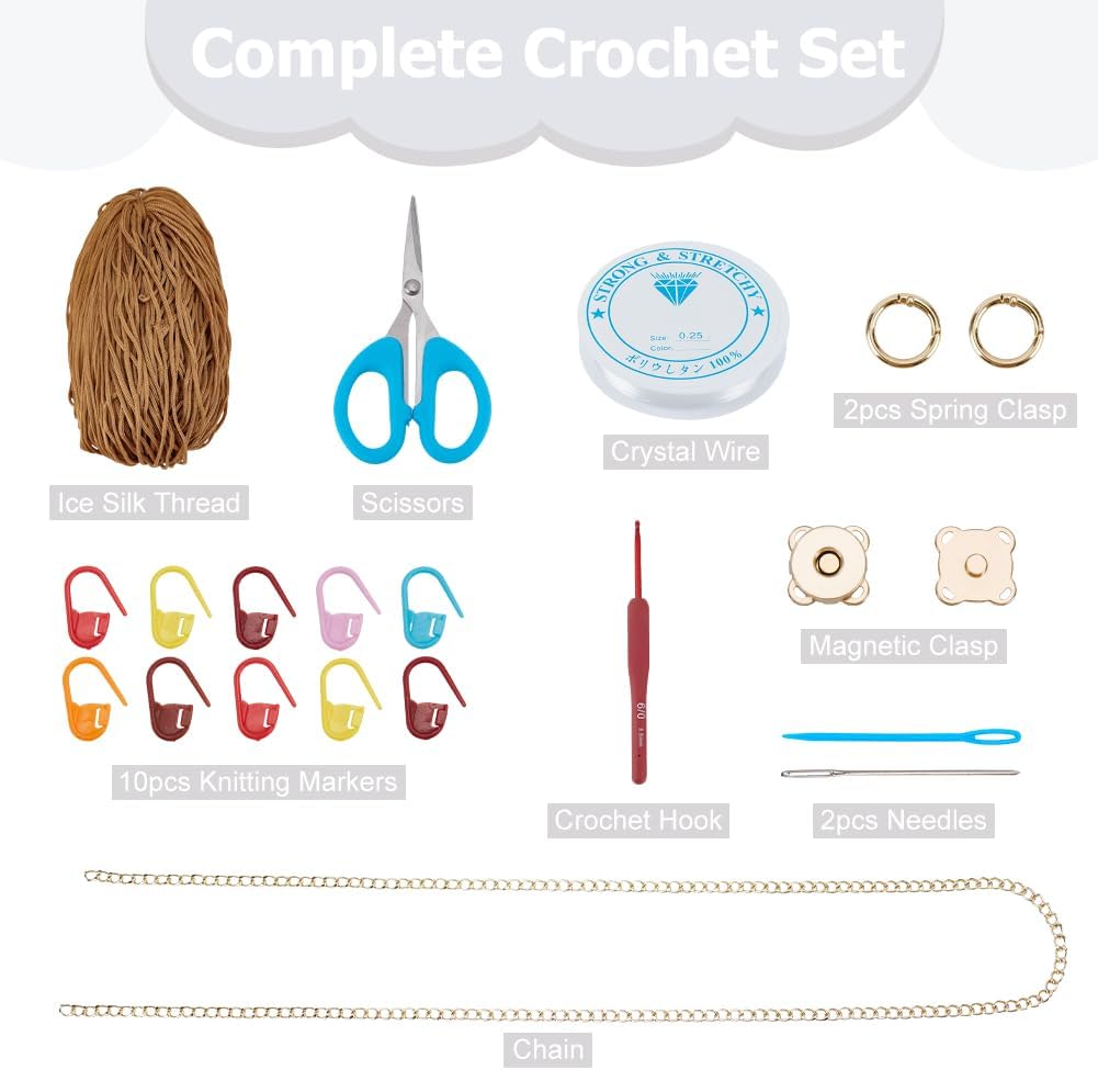 ACRNIGHEET Crochet Bag Kit for Beginners Adults Tote Bag Knitting Kit with Yarn and Hook Boho DIY Craft Kits Gift for Adults with Video Guide Tutorial Crochet Starter Kit (Khaki)