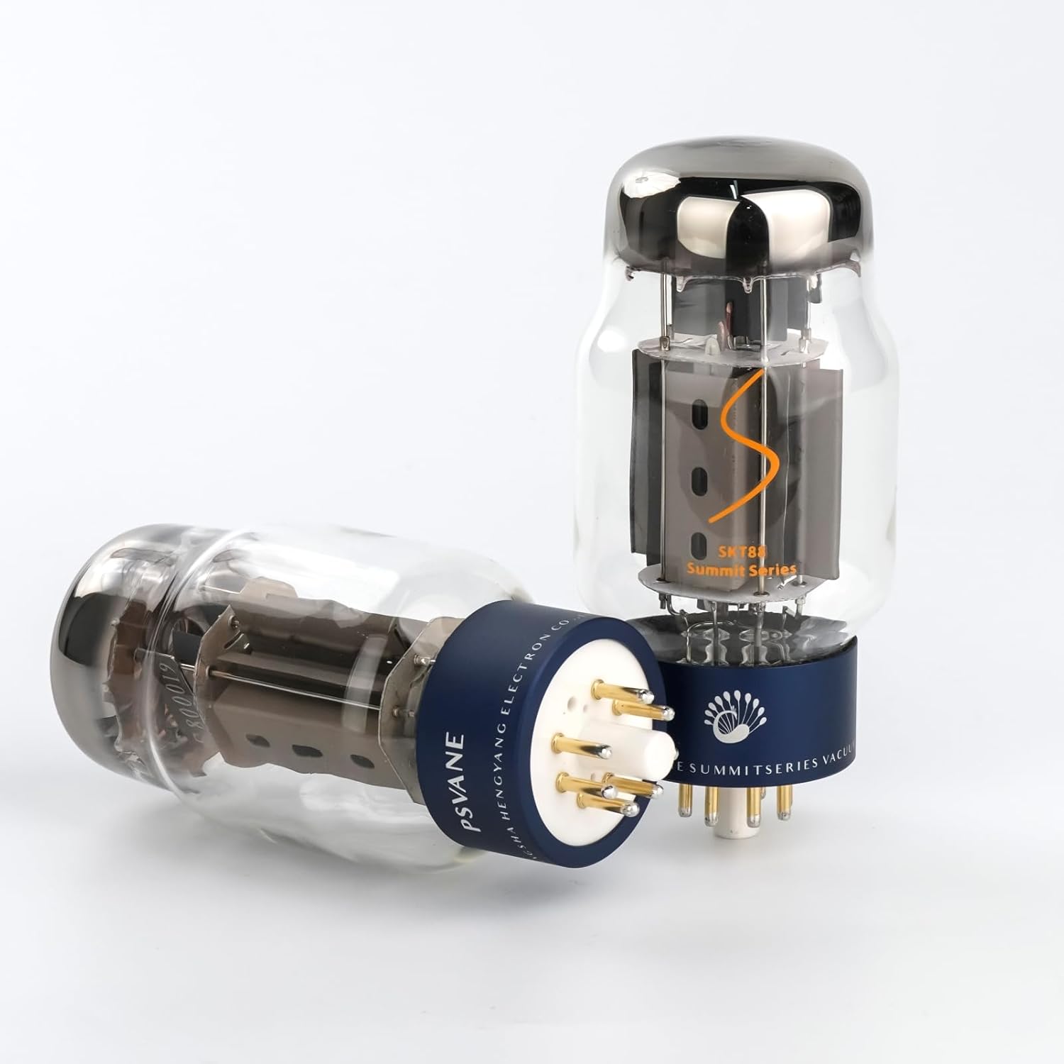 Close-up of the base of a PSVANE Summit Series KT88 vacuum tube, showing the pins.