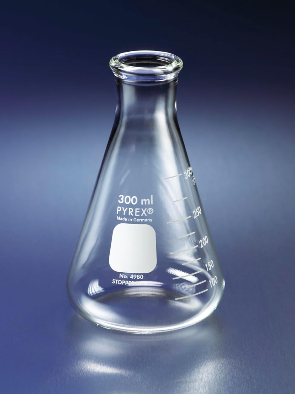 Corning 4980-4L Pyrex Narrow Mouth Erlenmeyer Flask with Heavy-Duty Rim, Graduated, 4000mL Capacity