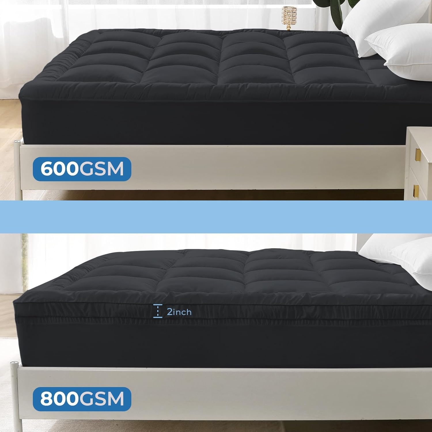 YUGYVOB California King Mattress Topper - 600GSM Extra Thick Cooling & Breathable Mattress Pad with Deep Pocket 8"-21" & Soft Down Alternative Filling, Grey