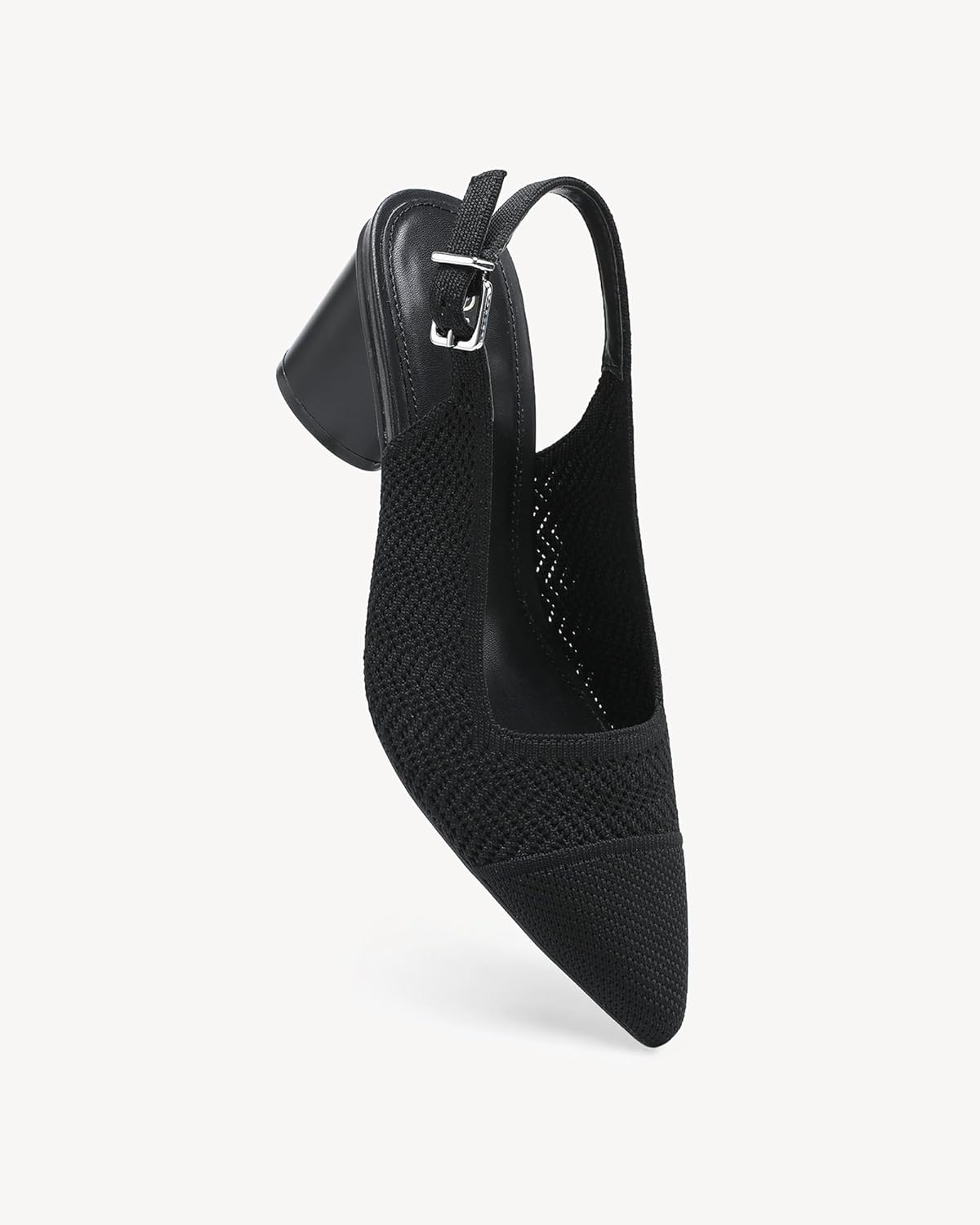 NEWBELLA Women's Knit Ankle Strap Pumps - Pointed Toe Slingback Block Heels, Breathable Office & Party Heels with Chunky Heel for All-Day Comfort - Image 2