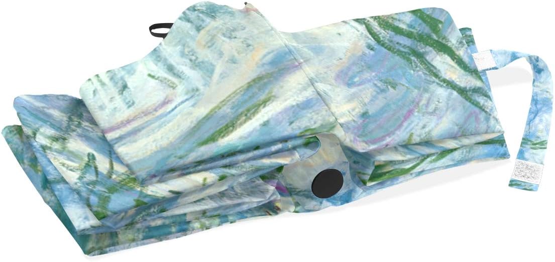 Auto Open Close Umbrella, Water Lilies By Claude Monet Oil Paintings Flowers Folding Travel Umbrellas for Rain and Sun