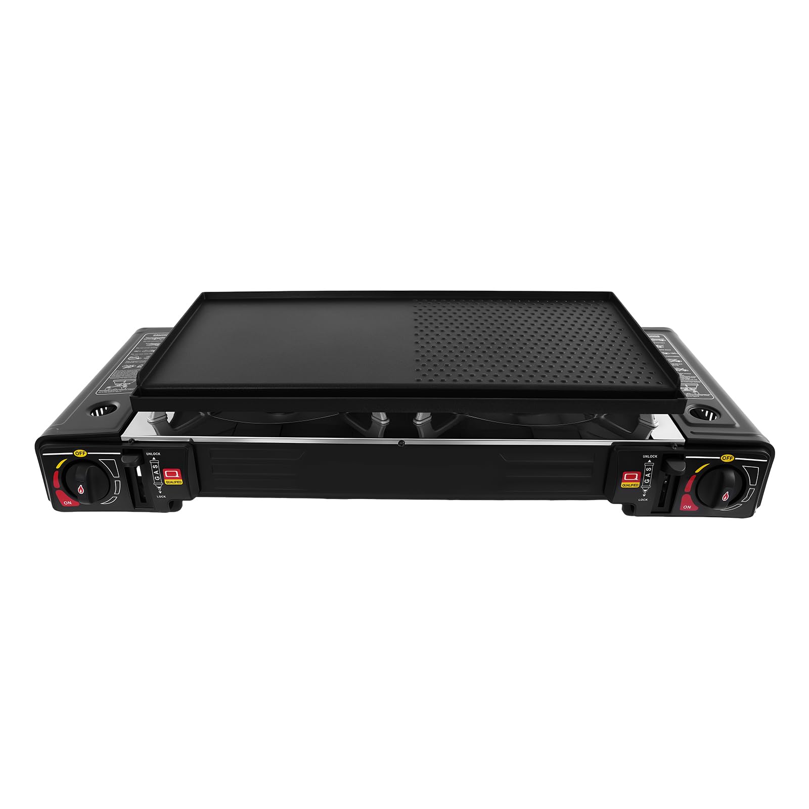 Réchaud à gaz 2 flammes, 2500 W, réchaud à gaz butane portable avec plaque de cuisson et étui de rangement, réchaud de camping au gaz butane, barbecue de table pour camping, balcon et extérieur
