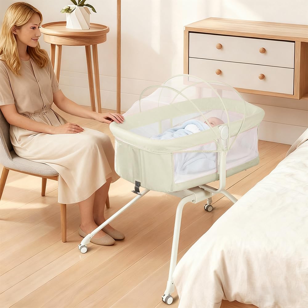 homewell Lit Bébé 3 en 1 avec 4 roulettes & Moustiquaire, Réglage de l’Inclinaison, Berceau, Lit Parapluie Bebe, lit bébé Pliant léger, de 0 à 10kg