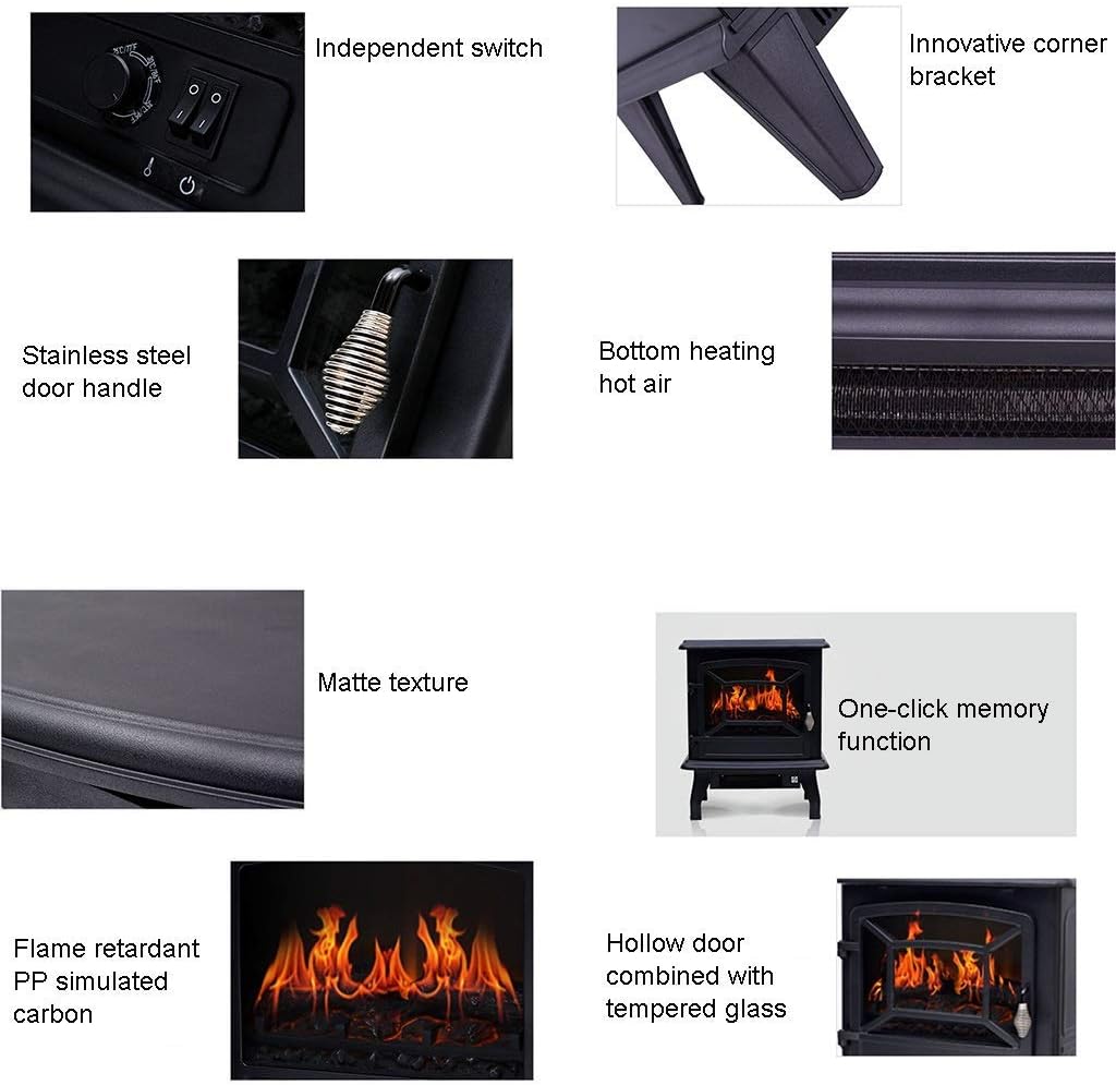 Fireplace Electric Stove Heater with 3D Flame Effect 1400W Portable Freestanding for Living Room Bedroom Adjustable Thermostat No Noise 432x254x515m