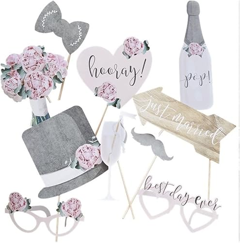 Miniatura 3 de Ginger Ray Paquete de 10 accesorios retro para cabina de fotos para el día de la boda, multicolor