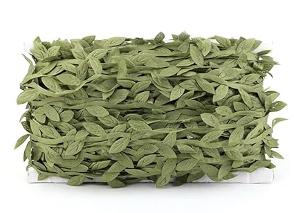 Little Blooms (Pack of 15 Meter) Artificial Olive Green Leaf Lace for Ribbon Craft & Decoration Vine Garland Satin Trim Leaves Green Home Wall Wedding Christmas Party Decor Gift Wrapping