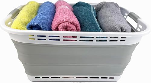 Miniatura 5 de SAMMART Cesto plegable de plástico para la ropa sucia de 42L (11 galones), contenedor de almacenamiento plegable, cesta de lavandería portátil,