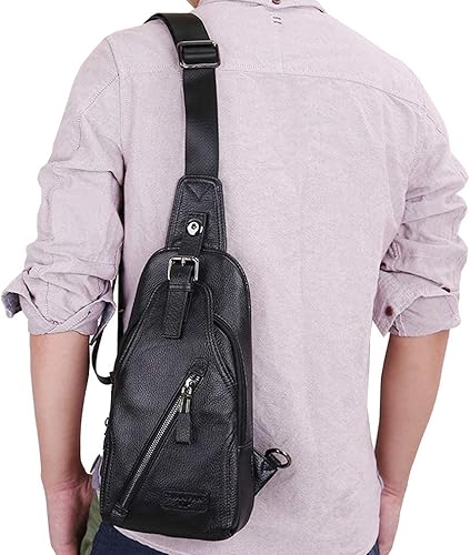 Miniatura 5 de Mochila estilo bandolera de piel para hombres y mujeres, bandolera de hombro, al pecho, mochila de uso diario para viajes, al aire libre,
