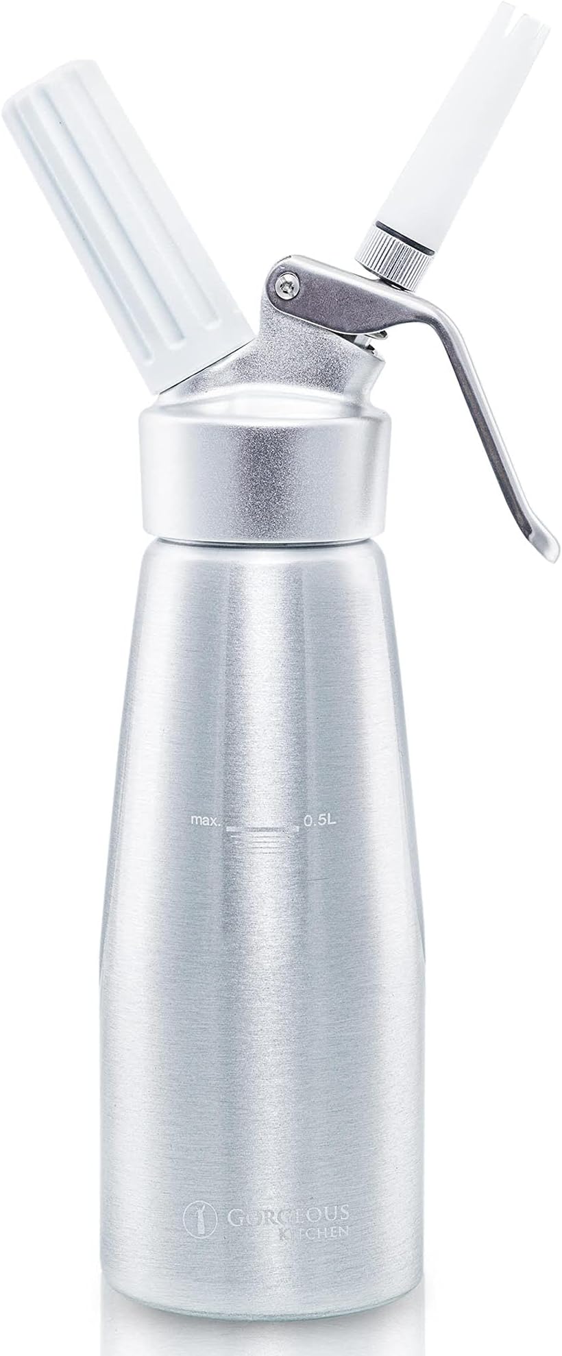 Professional Whipped Cream Dispenser 1 Pint Aluminum Cream Whipper, Durable Stainless Steel Coffee Spoon, 3 Decorating Nozzles, Charger Holder and Cleaning Brush (N2O Cartridge not Included)