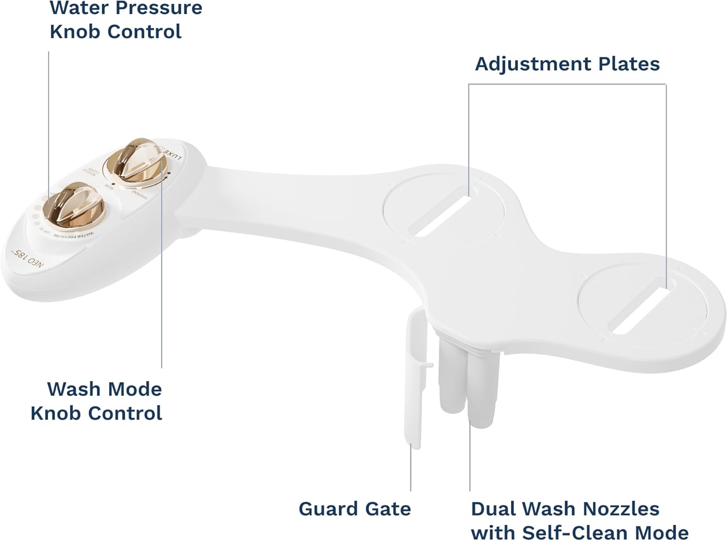 LUXE Bidet NEO 185 - Value Pack of 2 - Self-Cleaning, Dual Nozzle, Non-Electric Bidet Attachments for Toilet Seat (Blue & Gold)