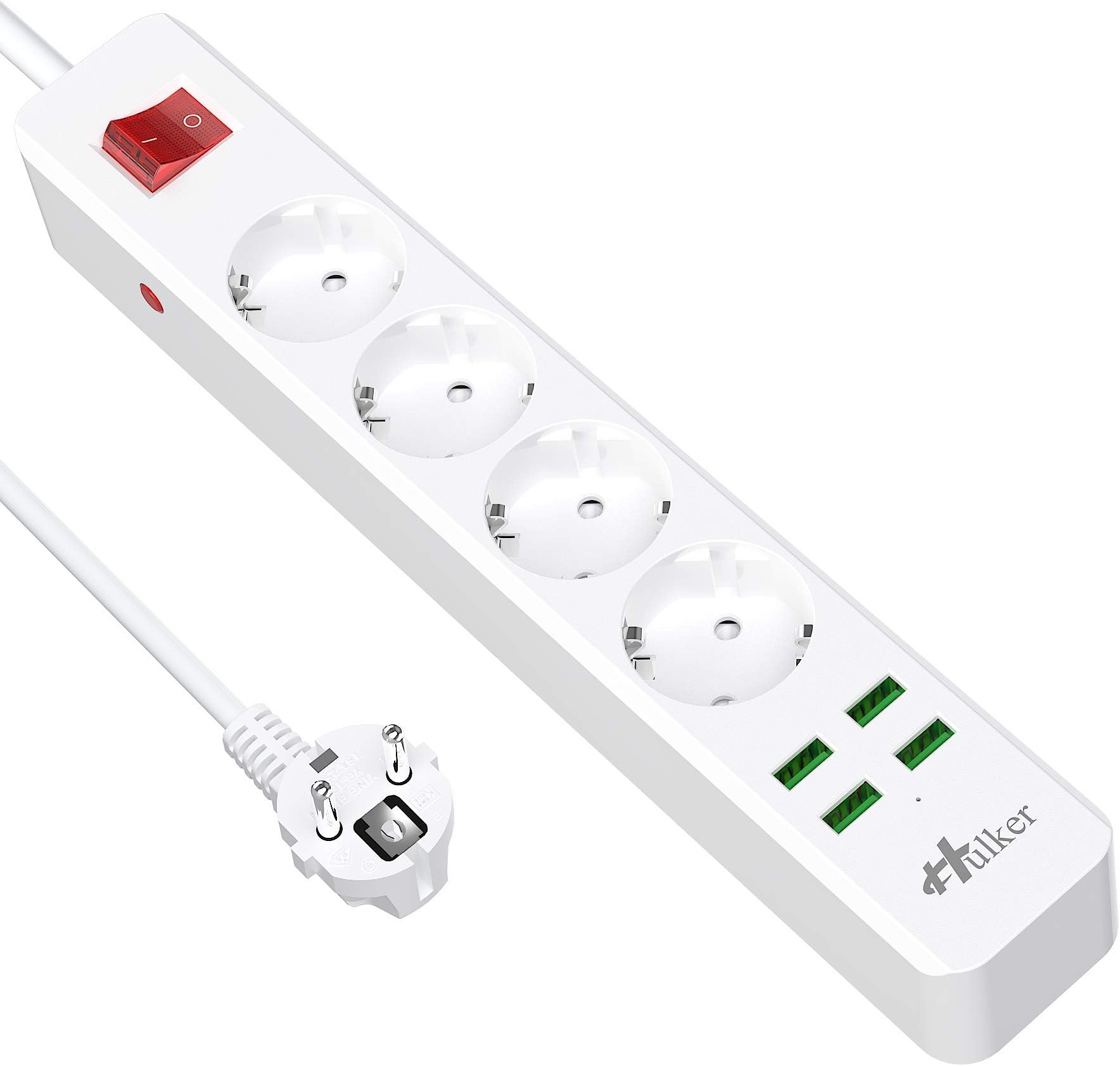 ExtraStar 4-fach Steckdosenleiste | Einzeln Schaltbar Mit Kindersicherung | 2m Kabel 3680W
