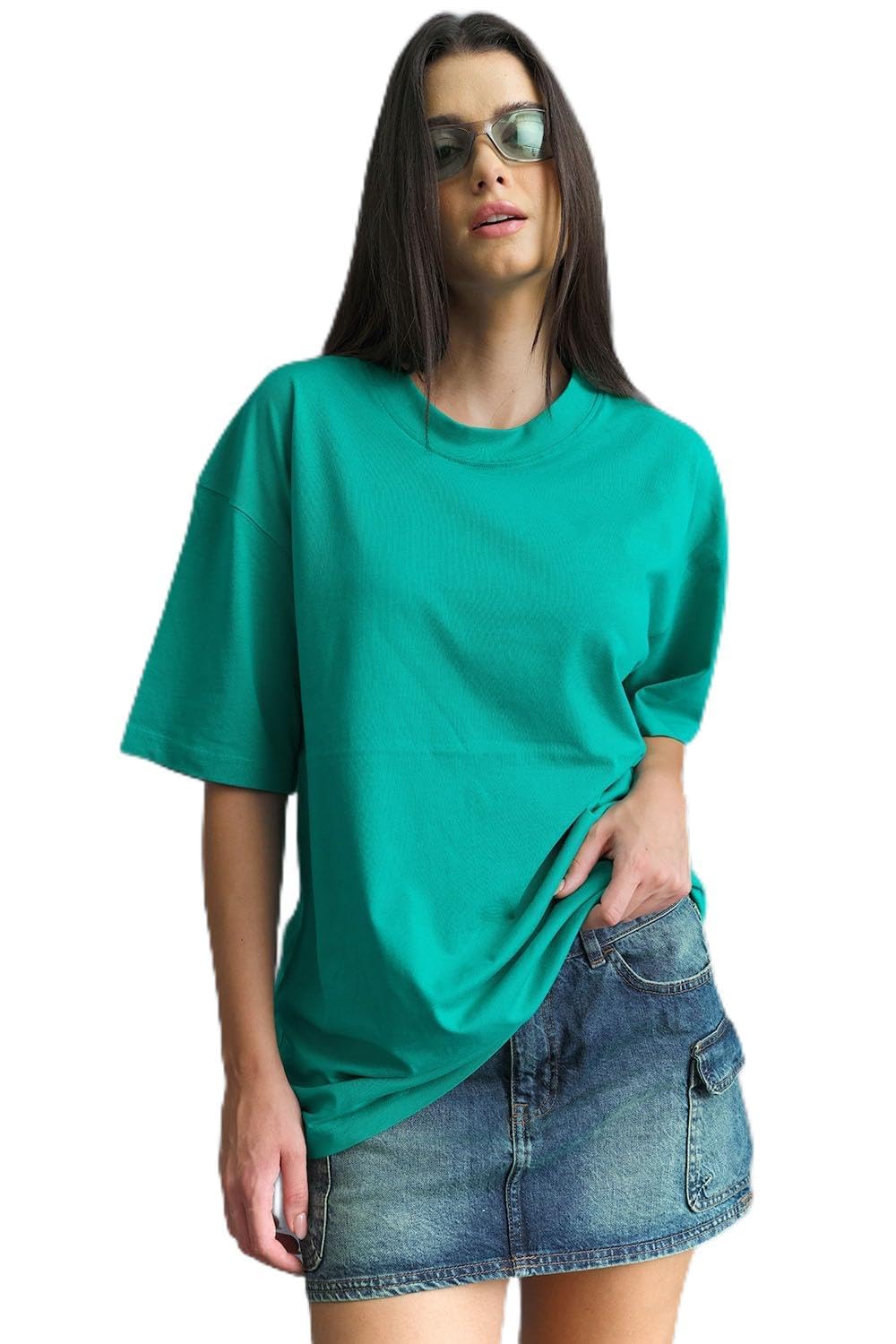 Bonkers Corner Solid Green Soft Jersey Tshirt Women in green