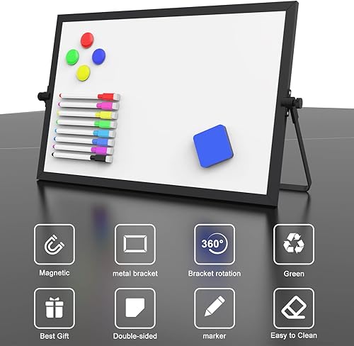 Miniatura 7 de OWill Pizarra blanca negra de borrado en seco, pizarra blanca magnética grande de 16 x 12 pulgadas con soporte, pizarra blanca magnética A3 y