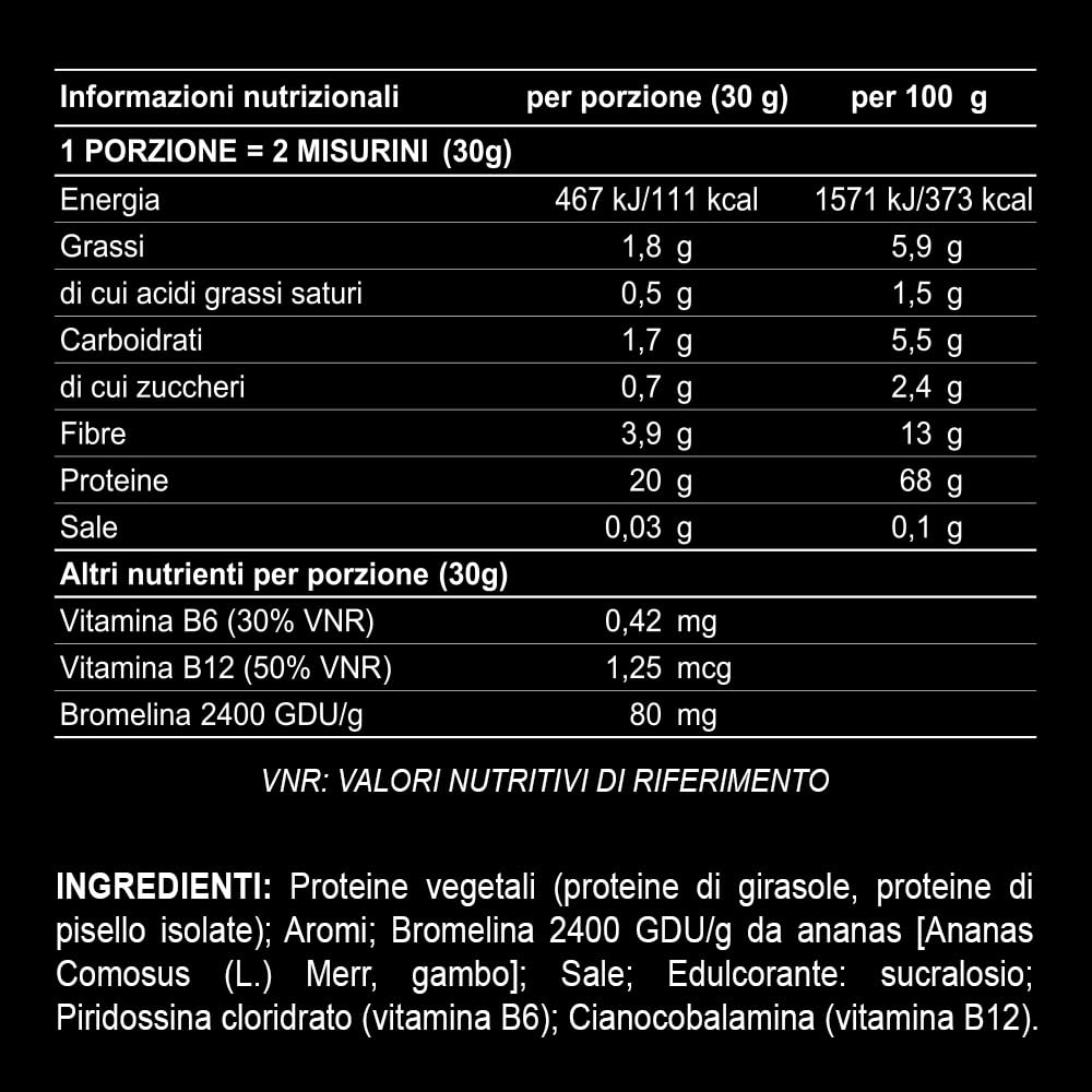 EUROSUP VEGETAL PROTEIN – Proteine Vegetali Pisello e Girasole | Con Bromelina, Fibre, Vitamine B6 e B12 | Supporto Massa Muscolare | Ottima Solubilità e Gusto | VeganOK | 900g - Vaniglia-Biscotto