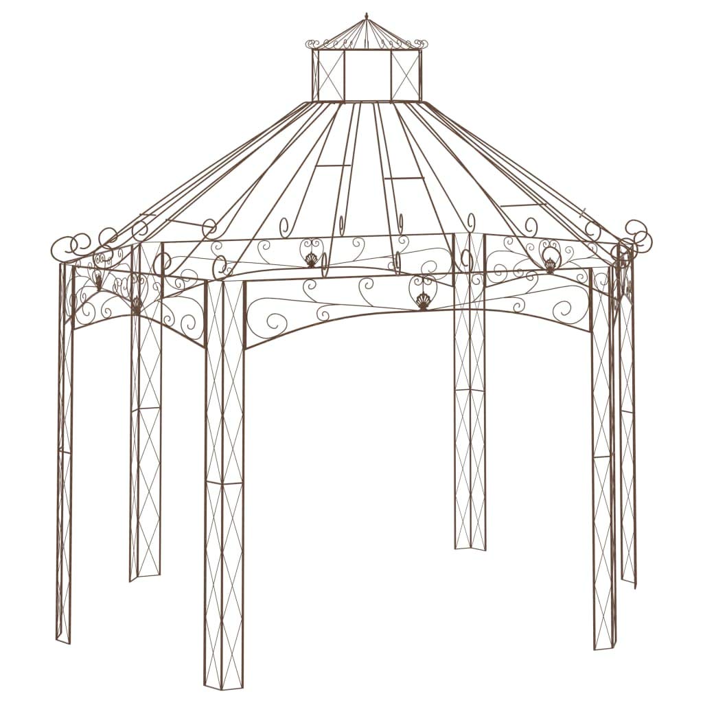 Pawilon ogrodowy antyczny brąz z kutego żelaza, 400 x 258 x 378 cm, stabilna pergola z podporą dla roślin pnących, odporna na warunki atmosferyczne zadaszenie, ochrona przed słońcem na taras