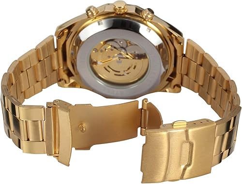 Miniatura 3 de FORSINING Reloj de pulsera redondo analógico automático para hombre con pulsera de acero inoxidable, Oro, Moderno