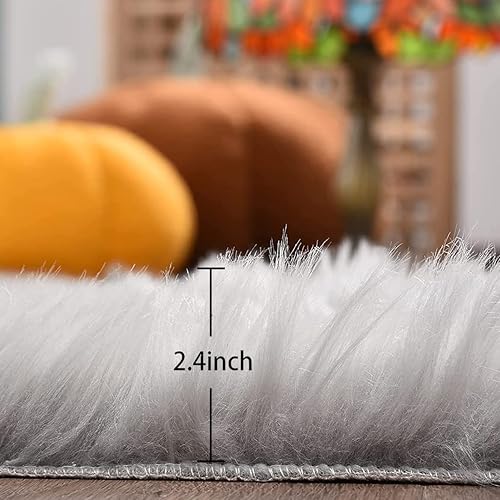 Miniatura 7 de ORINOVA Round Rugs - Alfombra redonda de piel sintética de oveja sintética, lavable, de 6 pies, color gris plateado, para dormitorio, alfombra