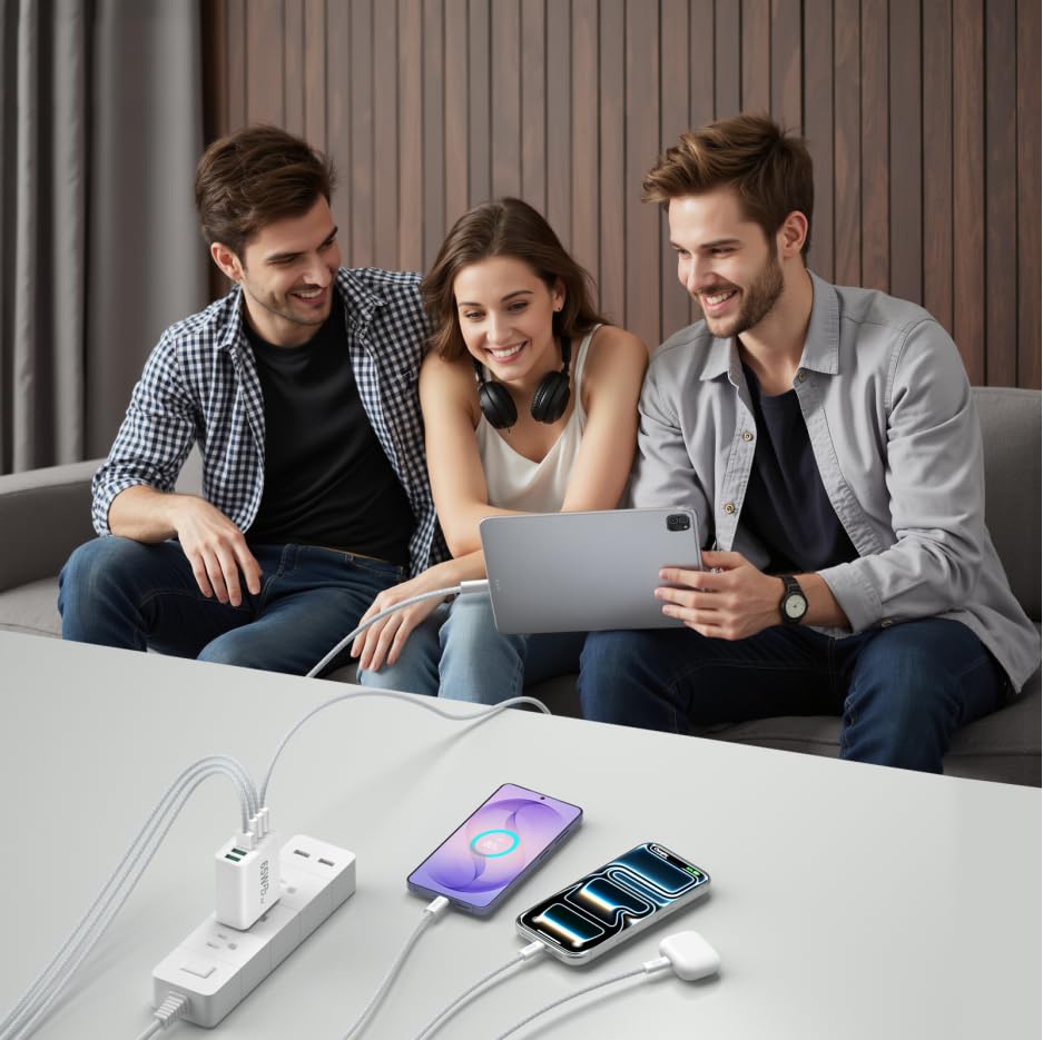 65W USB C Charger Block, Besgoods 45W Fast Charging Brick 6-Port GaN Power Adapter, with 6ft USC-C to C Cable 5A for iPhone 17 16 15 Pro Max MacBook Air iPad Galaxy S26 Ultra S25 Pixel - image 6