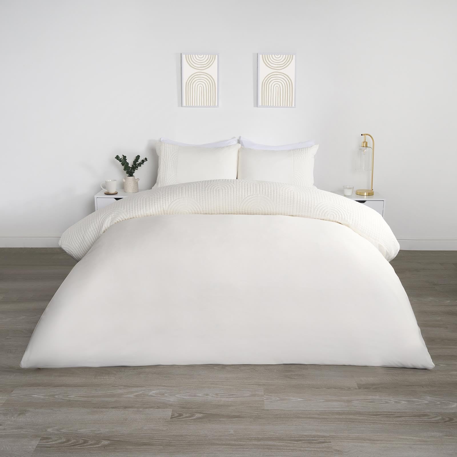 OHS Pinsonic Arches Panel Duvet Cover Bedding Set - King Size - Natural Cream - 100% Polyester