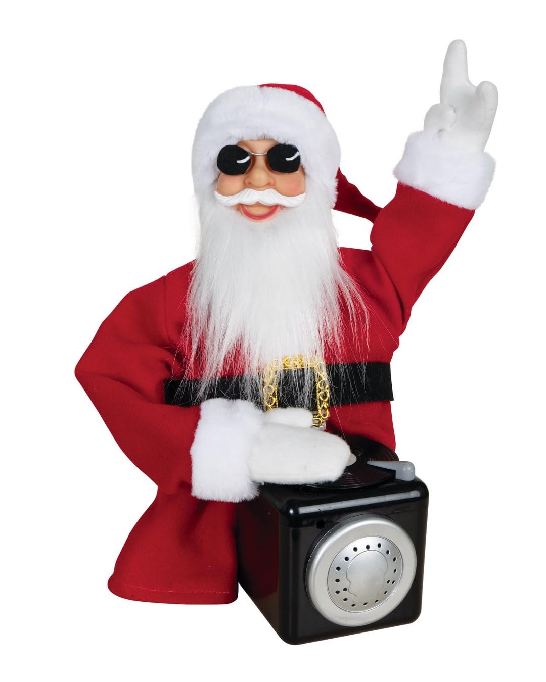 P'tit Clown - 23713 - Automate Noël - DJ Père Noël - Décoration Animée et Sonore - Animatronique Noël - Christmas Animatronic - H. 35 cm - Fonctionne avec Piles 3xAA (Non Incluses)
