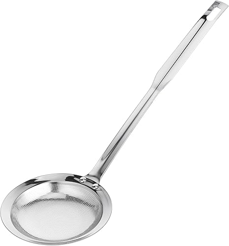 Colador de malla fina de acero inoxidable - Cuchara skimmer con asa, tamiz de malla para cocina, 10.6 pulgadas