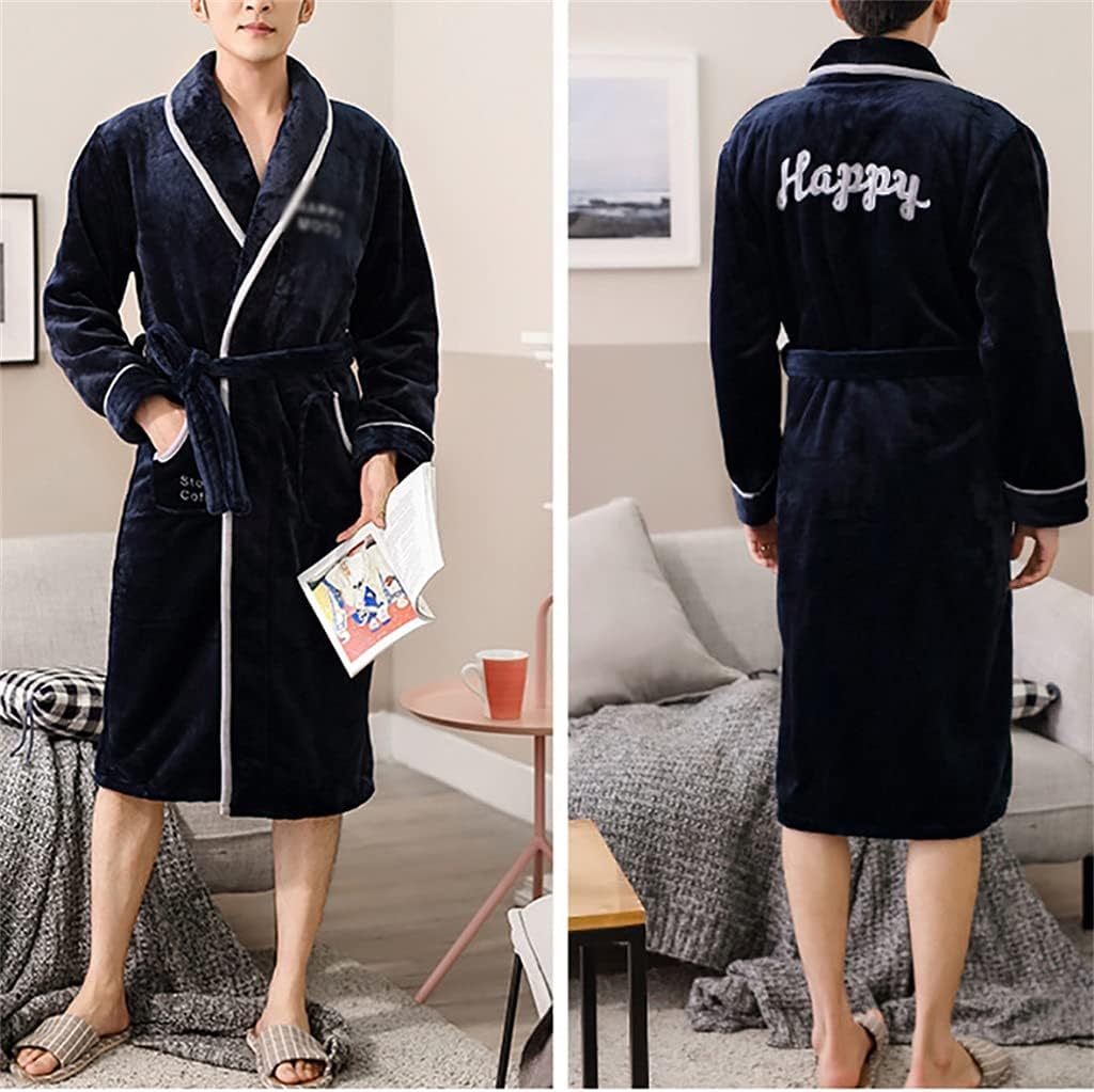 Bathrobe Autumn and Winter Men's Robe Warmth Thick Bathrobe Men's Pajamas Letter Embroidery Home Service