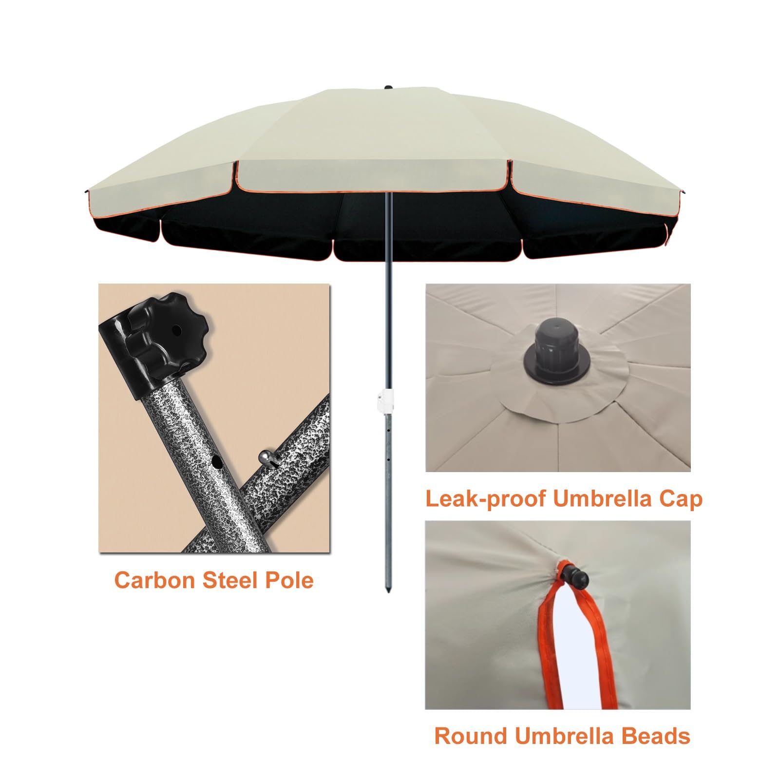 Parasol ogrodowy 220-280 cm, okrągły parasol stołowy ze stalowym słupkiem i regulacją wysokości, ochrona UPF50+, do ogrodu na zewnątrz(240cm/8ft)