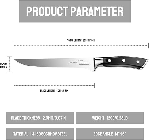 Miniatura 6 de OAKSWARE Cuchillo deshuesador de 5.5 pulgadas, acero inoxidable alemán, cuchillo de filete, cuchillo de cocina, cuchillo de carne multiusos para