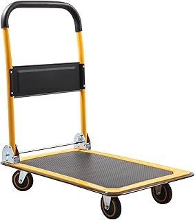 Foldable Platform Truck | Push Dolly Cart | 360 Degree Swivel Wheels | 330 lbs Capacity | Large Size Moving Hand Truck | 29 * 19 * 33.6 inch in Black and Yellow