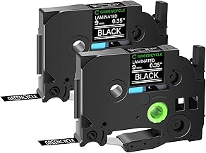 GREENCYCLE 2 Pack Compatible for Brother P-Touch Black Label Maker Tape TZe-325 TZe325 9mm 0.35 Laminated Black Tape TZe325 TZ325 TZe TZ Label for PT-D210 H100 H110 D400 D600