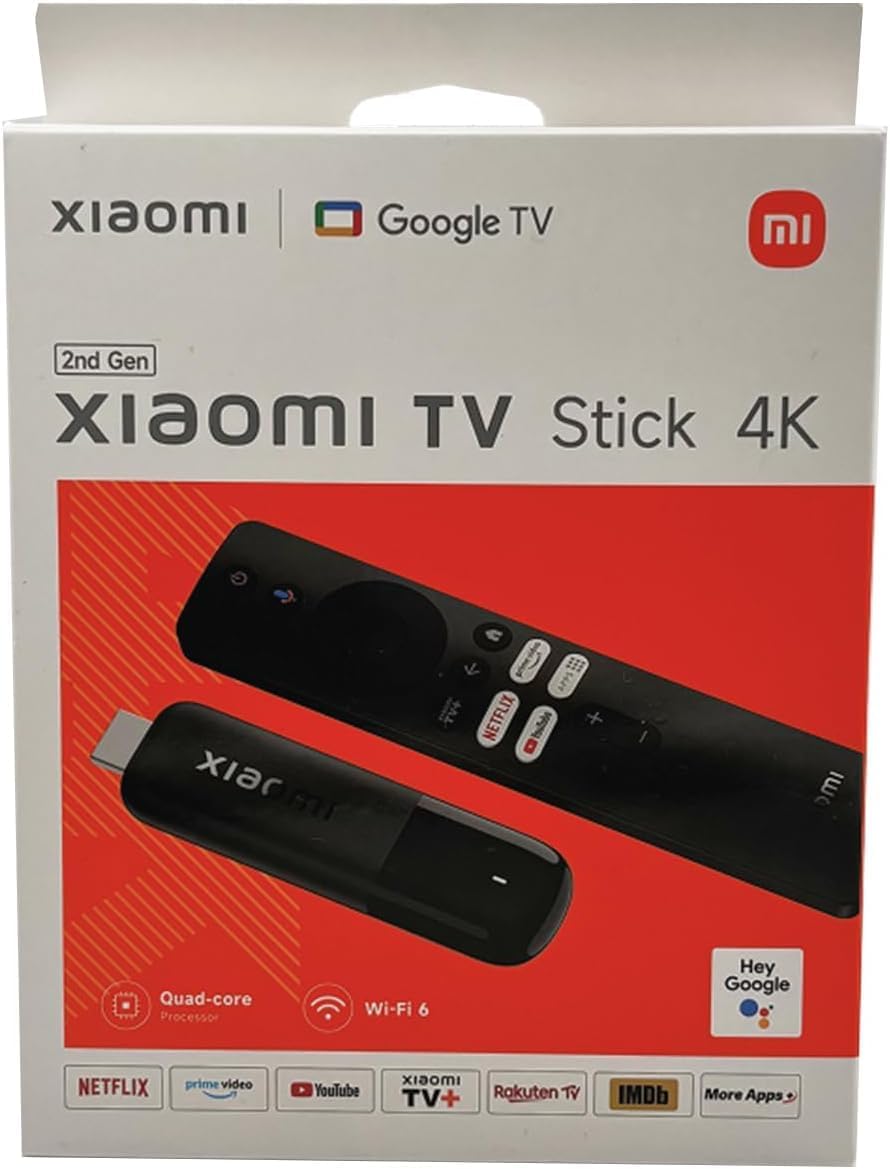 Mi TV Stick 4K 2nd Gen Ultra HD Streaming Device, Google TV™ with Google Assistant Voice Remote Control Streaming Media Player, Chromecast, 2GB 8GB HDR/AV1/2.4G/5G WiFi 6, Bluetooth 5.2
