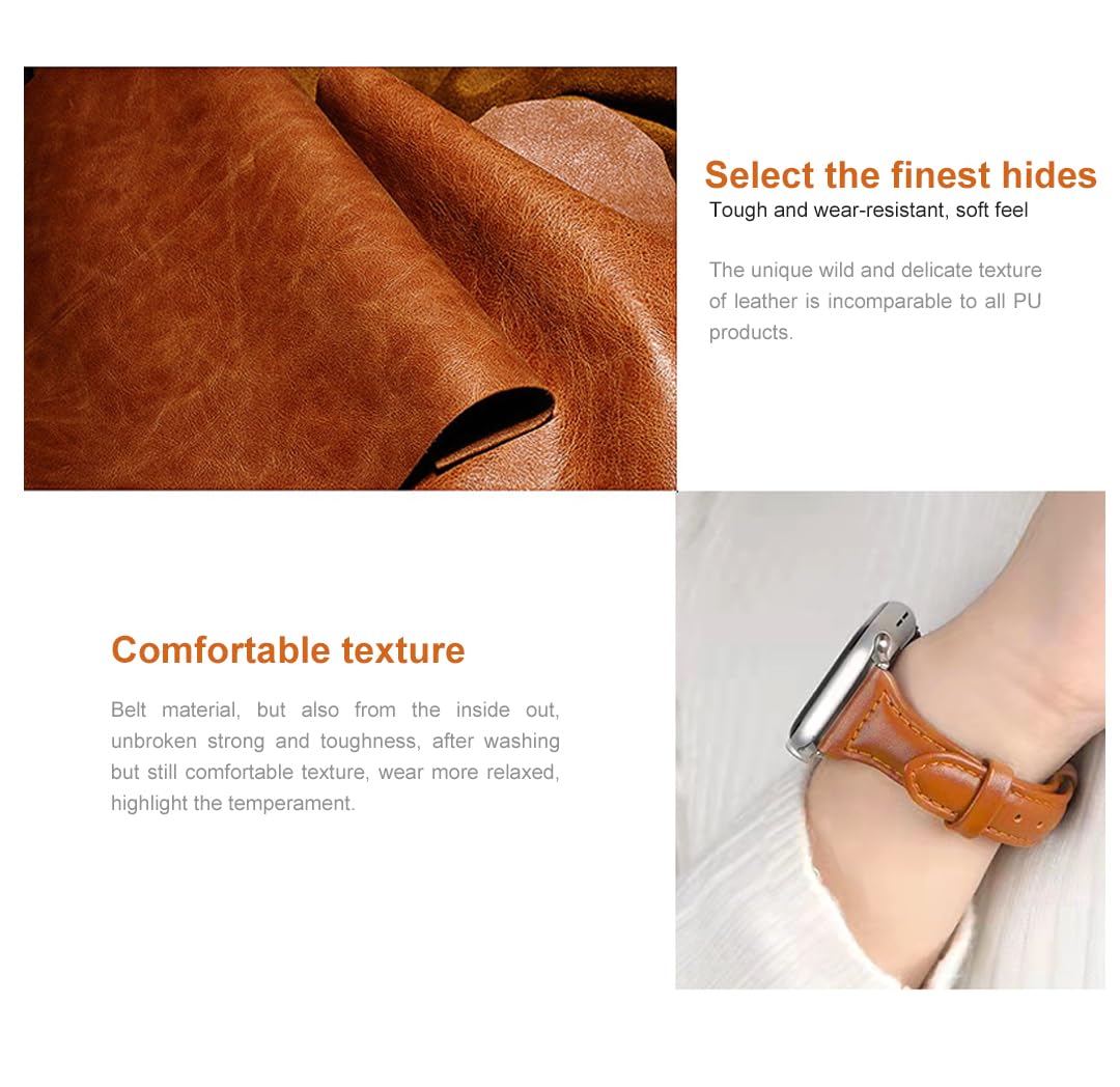 COHOLL Leather Bands Compatible with Apple Watch Band 38mm 40mm 41mm 42mm 44mm 45mm 49mm,Leather Strap Slim&Thin Replacement Wristband for iWatch Series Ultra/2/ SE/9/8/7/6/5/4/3/2/1 for Women and Men - Image 4