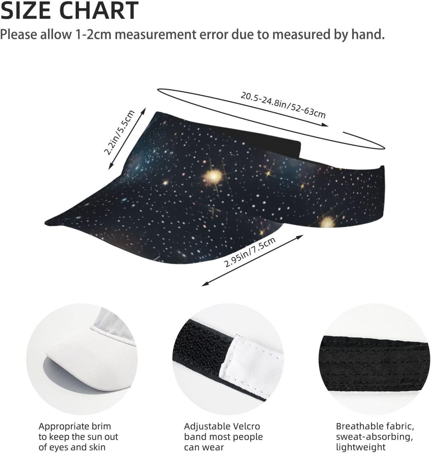 Constellation Star Clusters Galaxies Print Sun Visor Hats for Women Men Adjustable Sports Golf Running Sun Caps Black