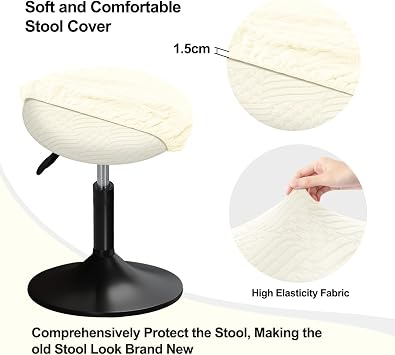 Stool Covers Round 12-16 with Jacquard Pattern Bar Stool Seat Covers Round, Elastic Soft and Comfortable are Rich Color That Detachable and Washable (2, Beige)