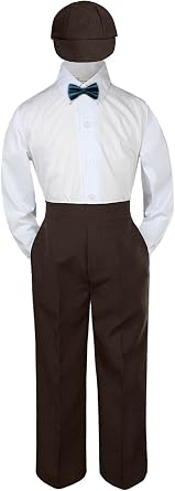 4pc Baby Toddler Kid Boy Wedding Suit BROWN Pants Shirt Bow tie Hat Set 5-7