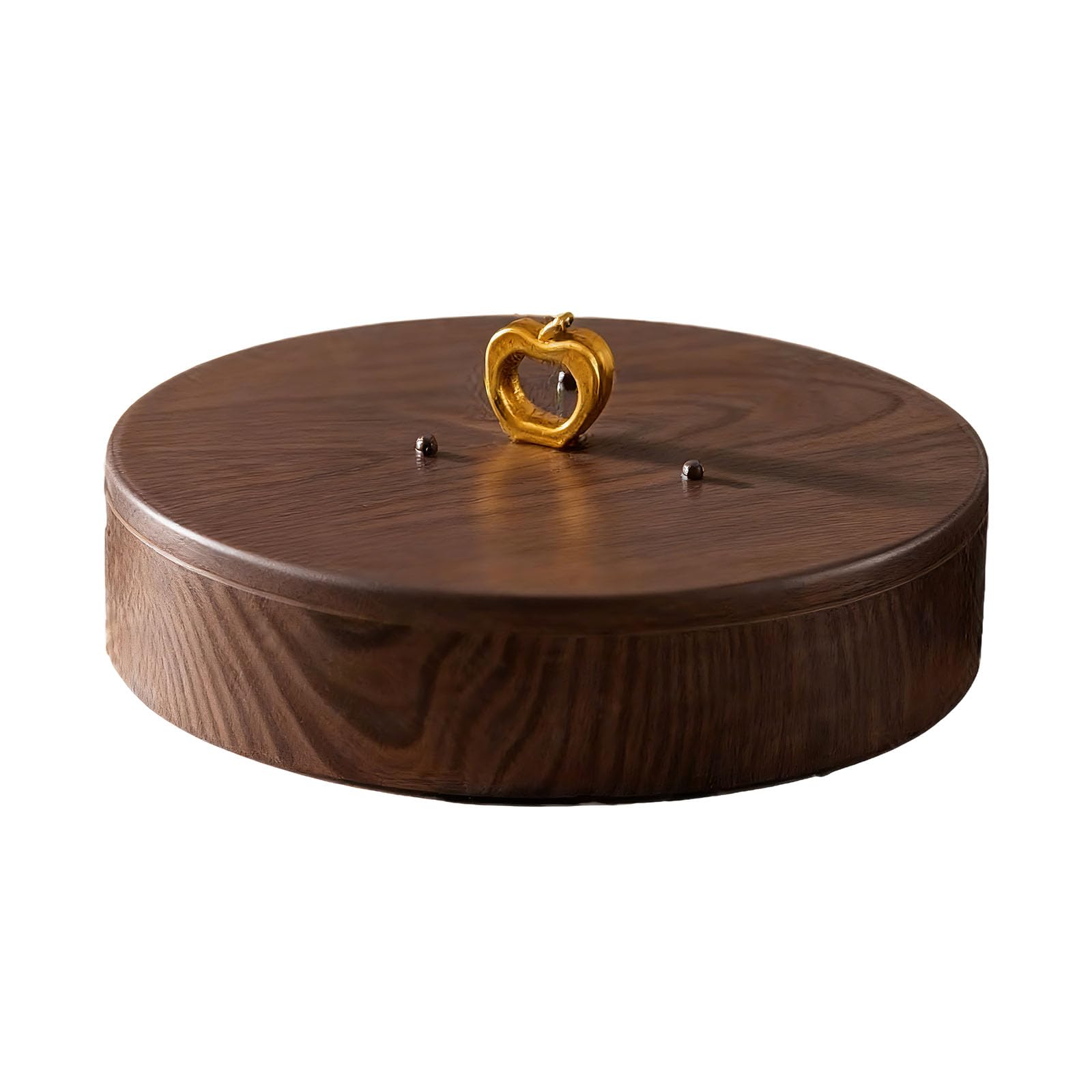 Packool Dark Brown Wood Grain Divided Snack Tray with Lid, Lightweight Luxury Food Container with Golden Handle for Home, Kitchen, 25 cm Round Plastic Serving Tray, Chinese New Year Serving Tray
