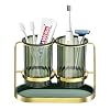 Toothbrush Holder for Bathroom 2 Toothbrush Heads Holder Counter Organiser Makeup Brush Holder Utensil Holder Suitable for Kitchen and Bathroom Green