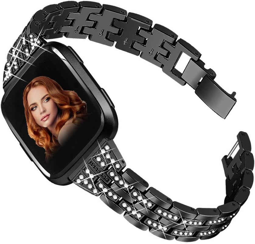 JOYOZY Chic Bling Bands Compatible with Fitbit Versa/Versa 2/Versa Lite/Versa SE Smartwatch,Rhinestone Dressy Bracelet Replacement for Wristbands Accessories Jewelry Strap Women Girl Black
