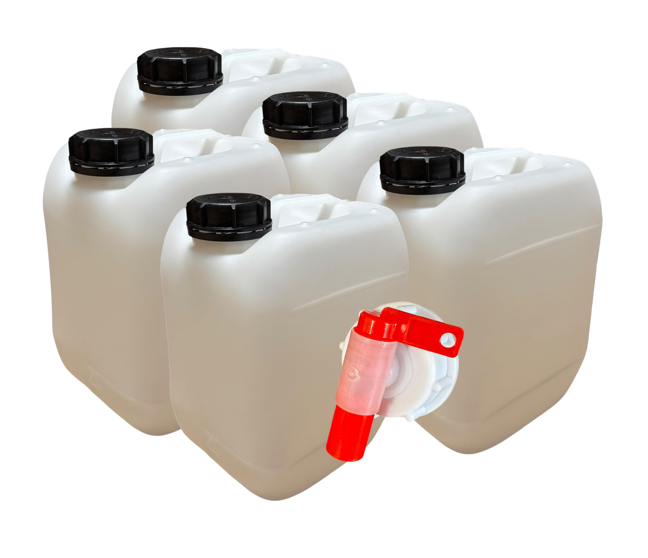 Lot de 5 x Jerrican Bidon Plastique 5 L litres avec Bouchon Étanche et 1 Robinet Verseur– Idéal pour Liquides Alimentaires et Techniques – Durable et Réutilisable