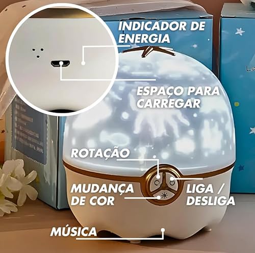 Luminária Giratória De Mesa Infantil Projetor Luzes 8 Modos Luminária Projetora de Estrelas Recarreg