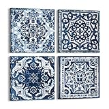 Bedroom Decor Canvas Wall Art Flower Pattern Prints Bathroom Abstract Pictures Modern Navy Framed Wall Decor Artwork for Walls Hang for Bedroom 4 Pieces Wall Decoration Size 14x14 Each Panel