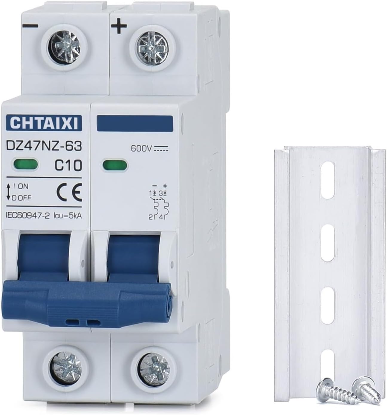 DC Miniature Circuit Breaker 2P 600V 20A Isolator for Solar System, Thermal Magnetic Trip DIN Rail Mount DC Disconnect Switch C20(20 Amp)