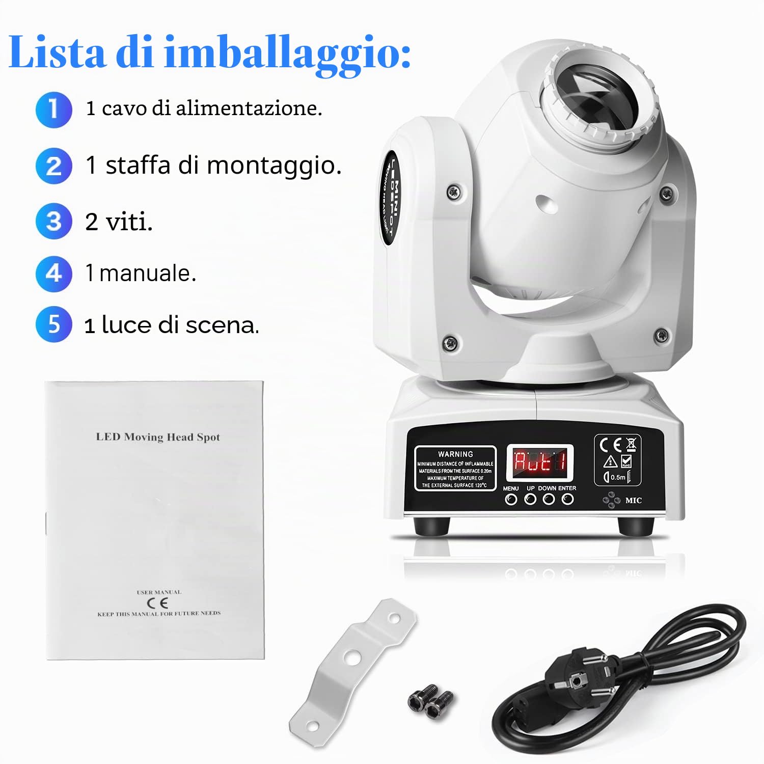 Lira LED 50 W testa mobile luce per festa 8 motivi 8 colori 9/11 CH per festa a casa, matrimonio luce (bianco)