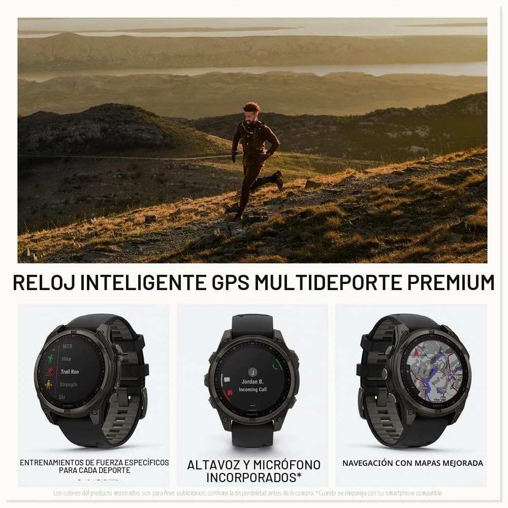 Garmin Fenix 8-47 mm, AMOLED, Zafiro Desnudo Titanio, Grafito y Banda de Silicona de Grafito