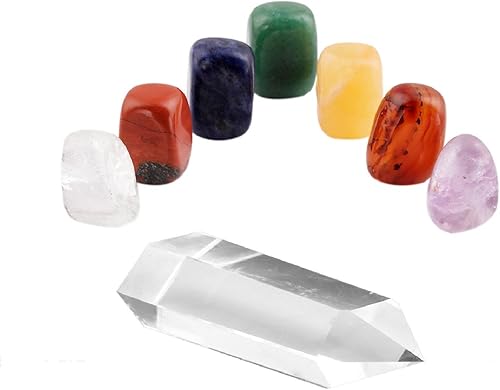rockcloud kit de cristal curativo, con mucho ángel de la guarda, juego de meditación con 7 piedras de palma para chakra, péndulo, pirámide