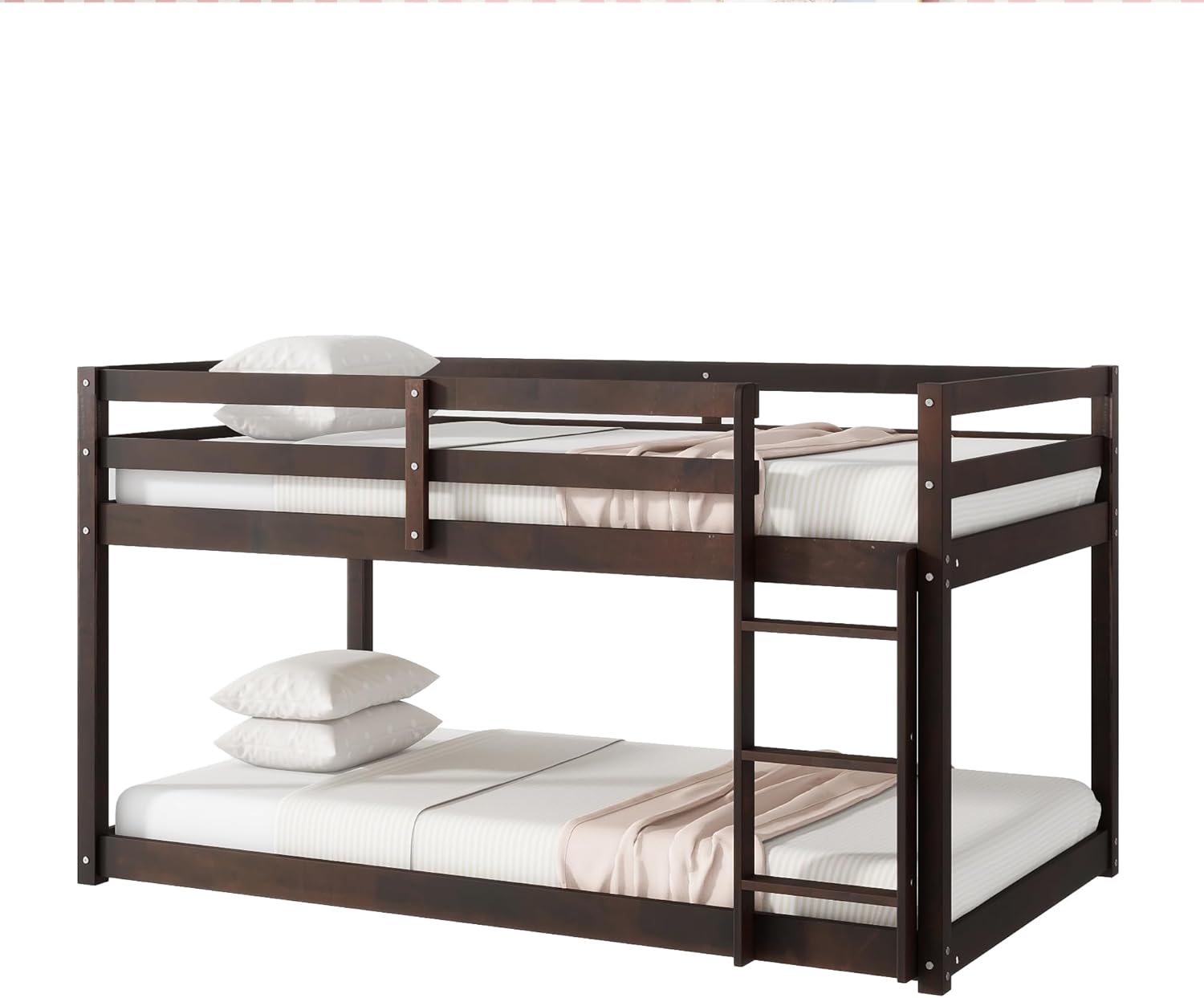 Bellemave Low Bunk Beds Twin Over Twin Floor Bunk Bed Frame Junior Loft Bed for Kids Boys Girls Teen (Espresso)