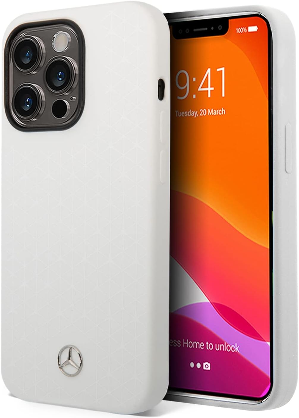 CG MOBILEMercedes-Benz Liquid Silicone Case With Large Star Pattern, Compatible w/iPhone 14 Pro Max (6.7"), Protective Cover, Shockproof, Wireless Charger Compatibility (White)